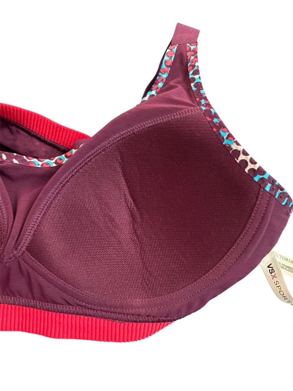VSX Victoria's Secret Sport Bra 34B Molded Cup Underwire Strappy Geometric Dot - Picture 7 of 8